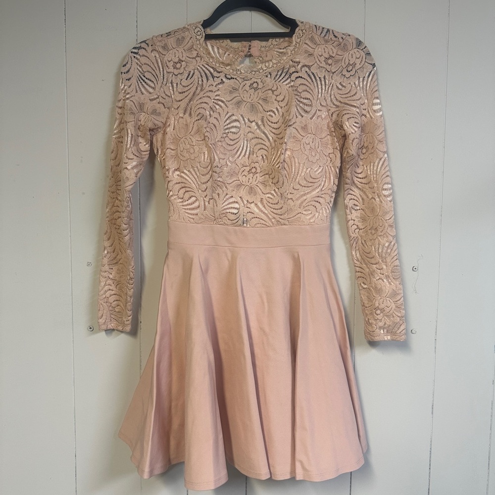 Bebe Pink and Gold Lace Dress